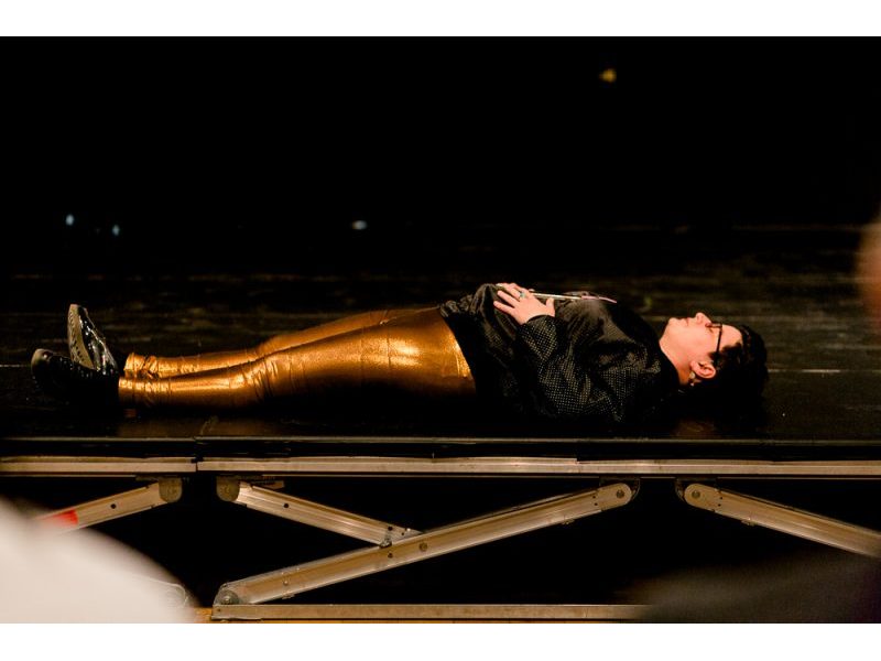 Vanessa Dion Fletcher, lying down while performing 